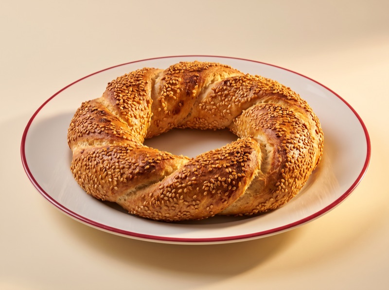 A sesame-crusted simit, the Turkish bread ring explained, baked fresh at Ruma