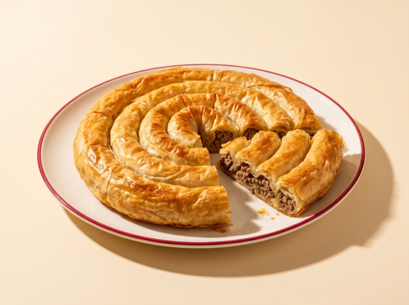 A flaky minced beef burek, some of the best Mediterranean food in Amsterdam, at Ruma