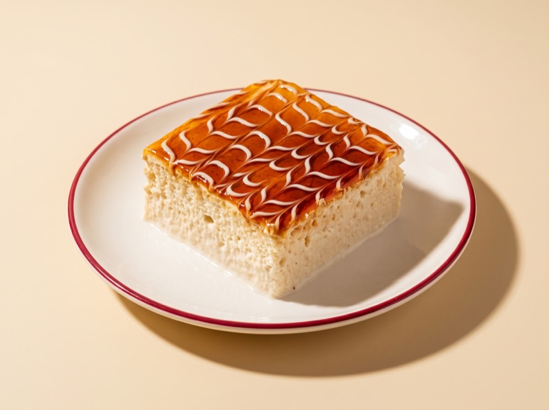 A caramel-topped trilece, the best trilece in Amsterdam, made fresh at Ruma