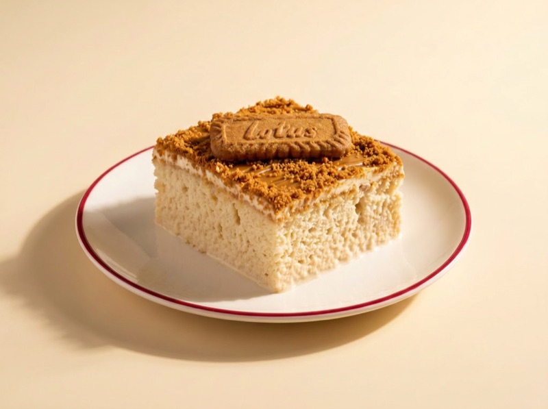 A Lotus three-milk cake, among the best desserts in Amsterdam, made fresh at Ruma