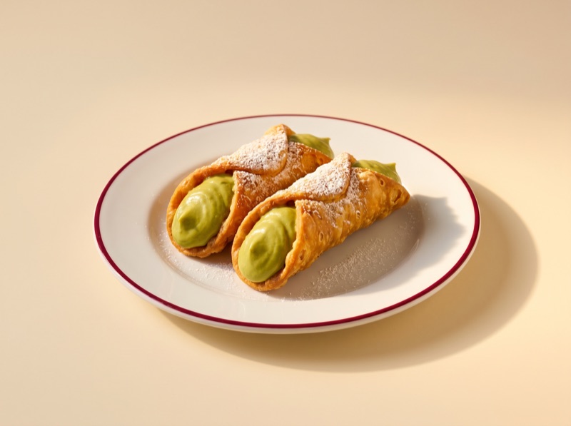 A Dubai-style pistachio cannoli, one of the viral desserts in Amsterdam, at Ruma